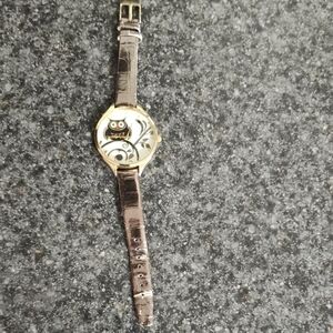 Gold Owl Watch with Brown Strap